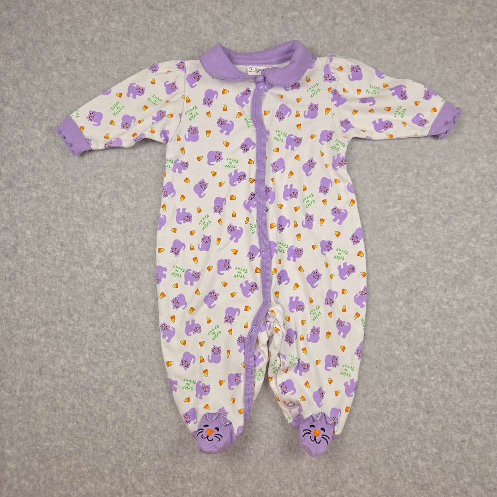 Babyworks Halloween Purple Cat Candy Corn Footed Sleeper 3-6 Months Cotton